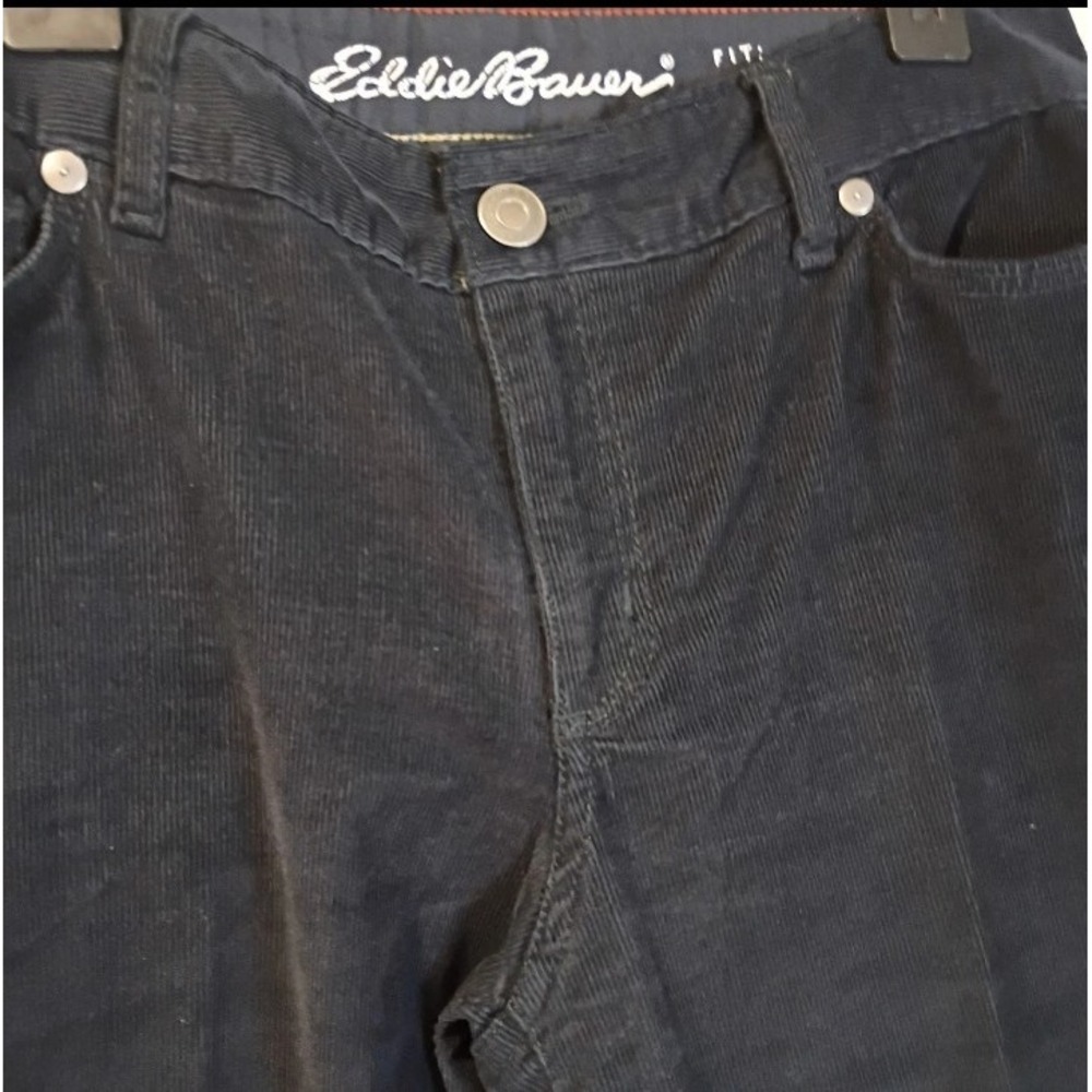 Eddie Bauer Corduroy Black Women's Navy Size 4 Pants Stretch Zip Button Pockets‎ - Picture 3 of 6